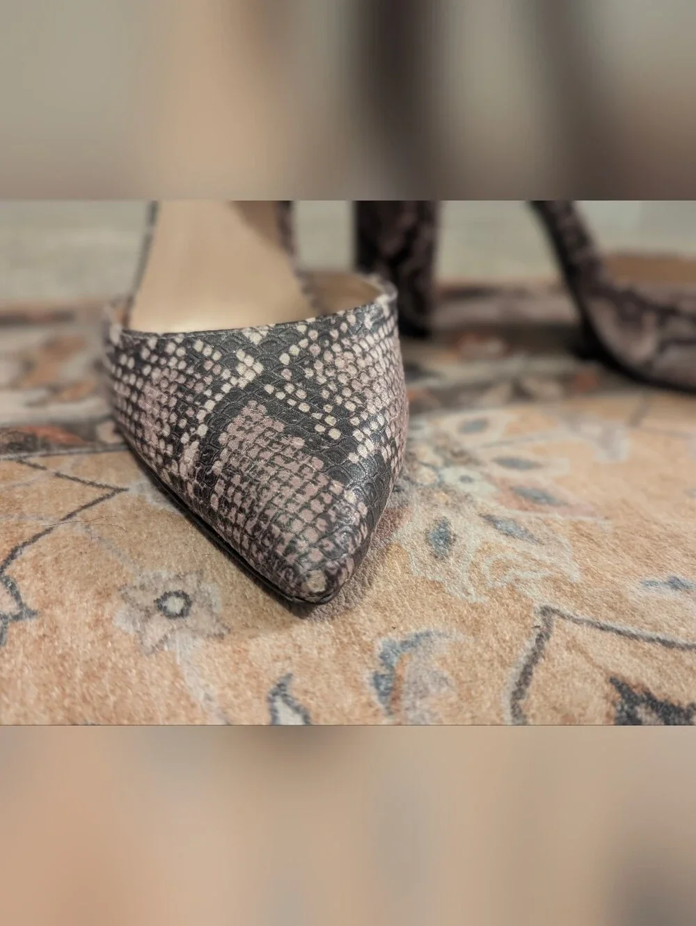 Snake Print Ankle Strap Block Heels